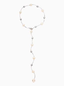 Колье «Флёр», шарики, бело-серое в серебре, длина регулируемая, №12, бусины №16, №20, 40-87 см