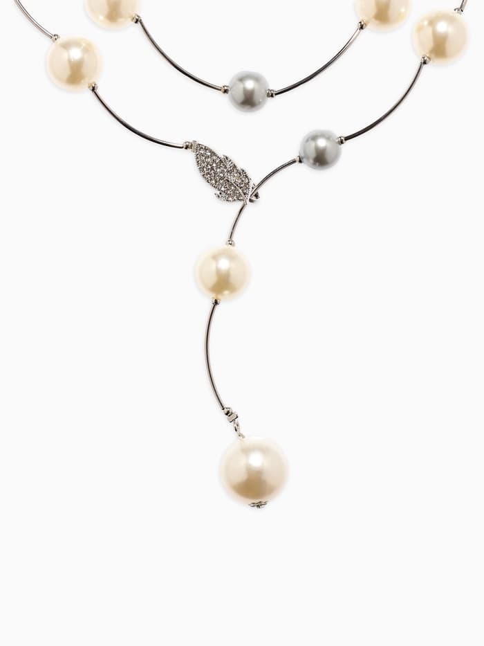 Колье «Флёр», шарики, бело-серое в серебре, длина регулируемая, №12, бусины №16, №20, 40-87 см