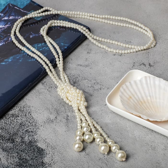 Бусы «Узел», 2 нити, бусины №6-14, цвет молочный, 80 см