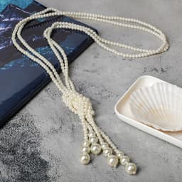 Бусы «Узел», 2 нити, бусины №6-14, цвет молочный, 80 см