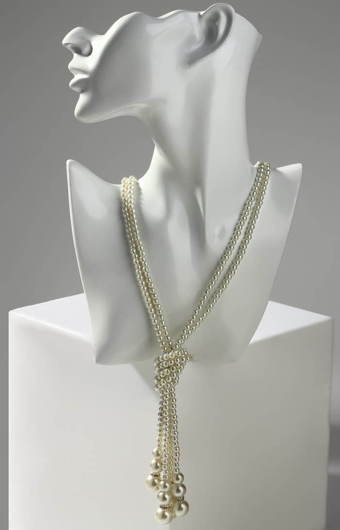 Бусы «Узел», 2 нити, бусины №6-14, цвет молочный, 80 см