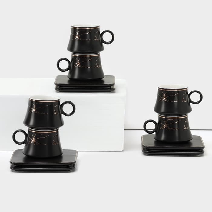 Набор кофейный «Мейси», 12 предметов: 6 чашек 100 мл, 6 блюдец d=11 см, керамика, чёрный