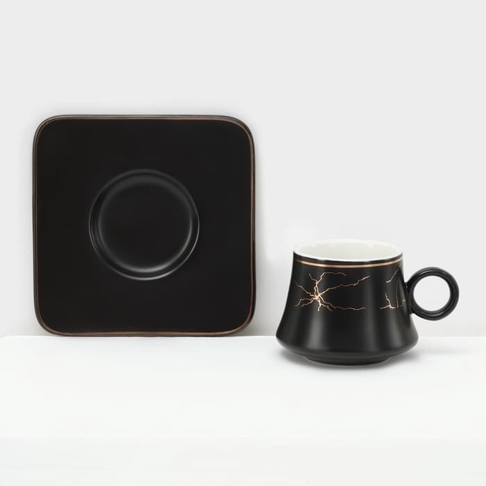 Набор кофейный «Мейси», 12 предметов: 6 чашек 100 мл, 6 блюдец d=11 см, керамика, чёрный