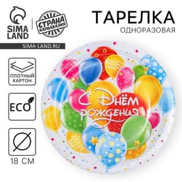 Тарелка одноразовая бумажная «С днем рождения», 18 см