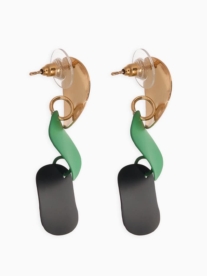 Серьги металл «Азелия», выгнутые круги, чёрно-зелёные в золоте