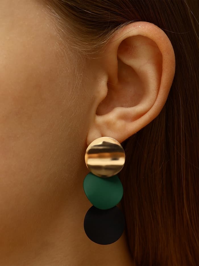 Серьги металл «Азелия», выгнутые круги, чёрно-зелёные в золоте