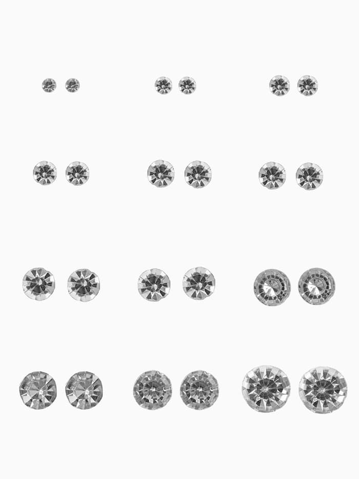 Серьги пусеты One year, 12 пар, классика, белые в серебре