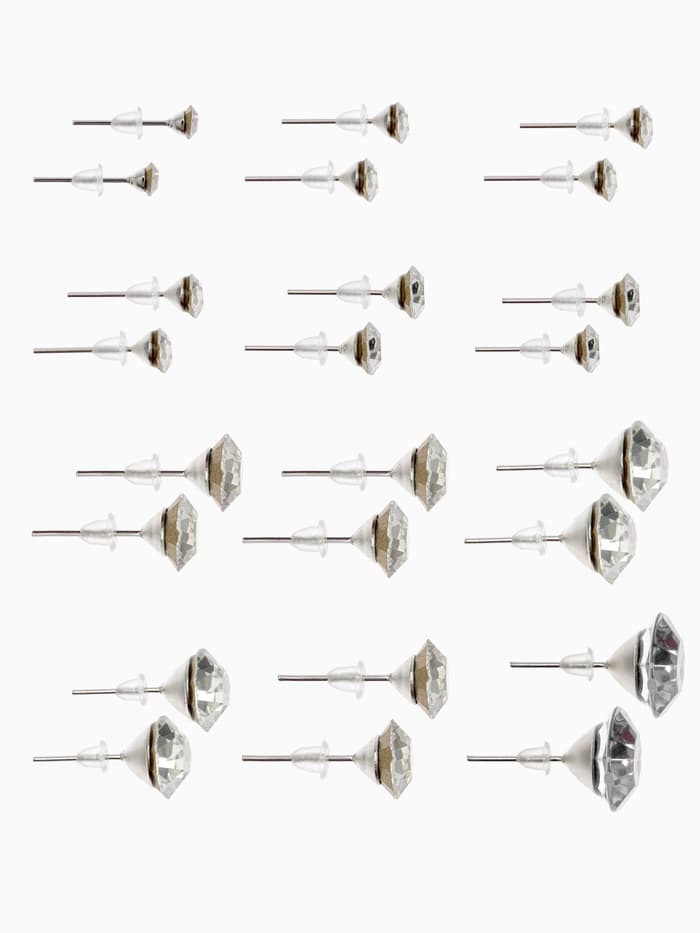 Серьги пусеты One year, 12 пар, классика, белые в серебре