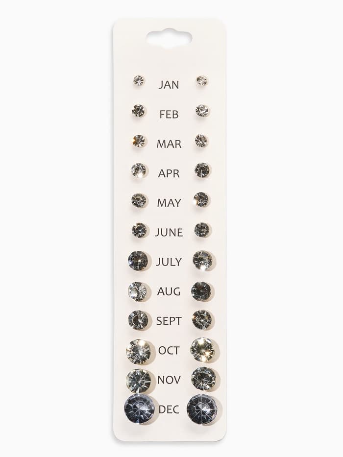 Серьги пусеты One year, 12 пар, классика, белые в серебре