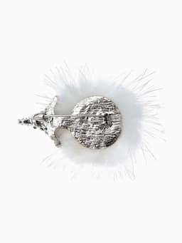 Брошь «Ёжик», пушистый, белая в серебре