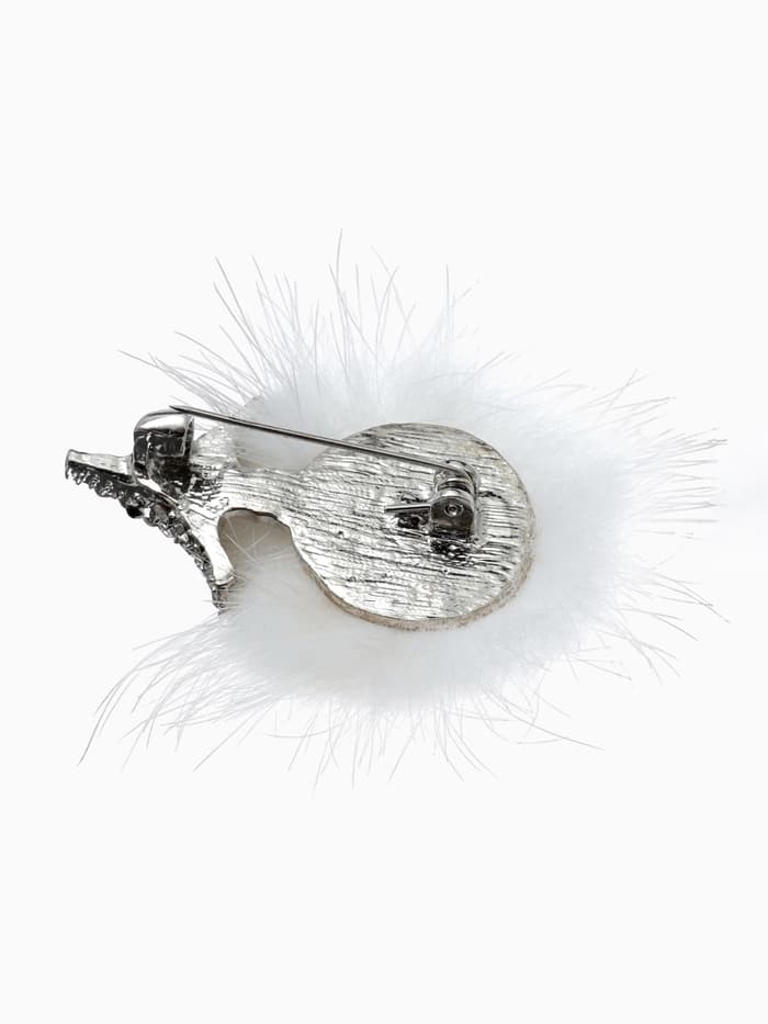 Брошь «Ёжик», пушистый, белая в серебре