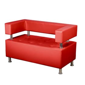 Диван офисный трёхместный «Райли», экокожа, цвет красный глянец
