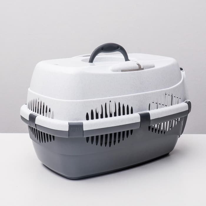Переноска для животных до 9 кг «Пижон», 43×29×27.5 см, металлическая дверь, пластик, белая, серая