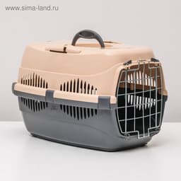 Переноска для животных до 9 кг «Пижон», 43×29×27.5 см, металлическая дверь, пластик, бежевая, серая