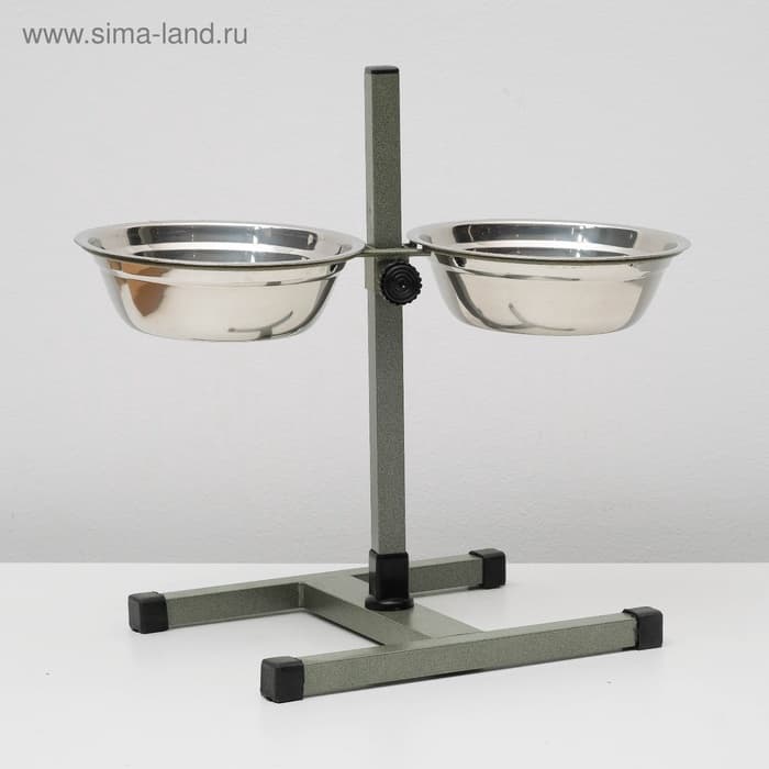 Подставка с мисками, 2×1 л, высота 40 см, разборная, зелёная