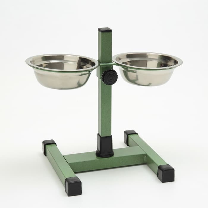 Подставка с мисками, 2×1 л, высота 40 см, разборная, зелёная