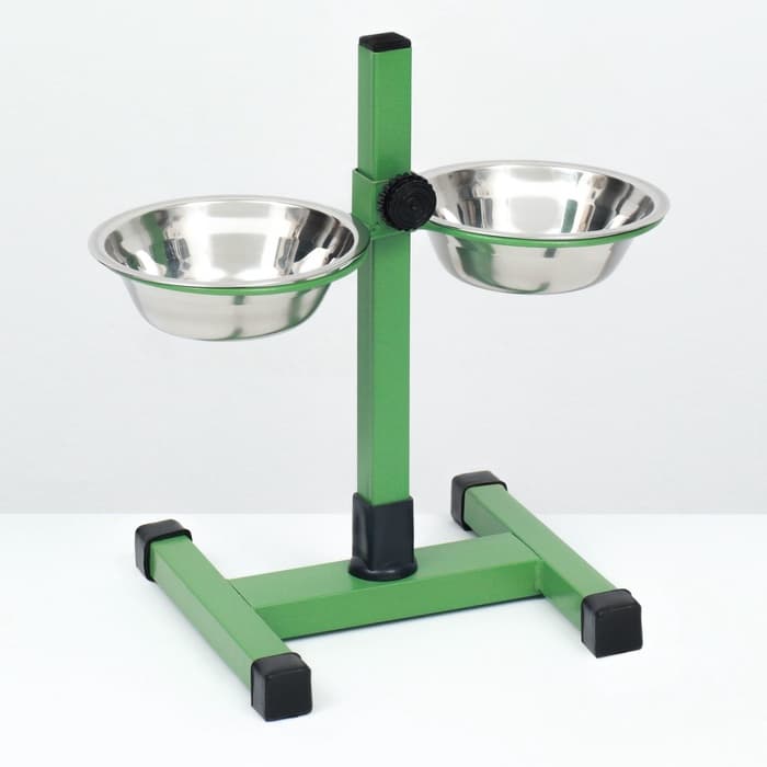 Подставка с мисками, 2×350 мл, высота 30 см, разборная, зелёная
