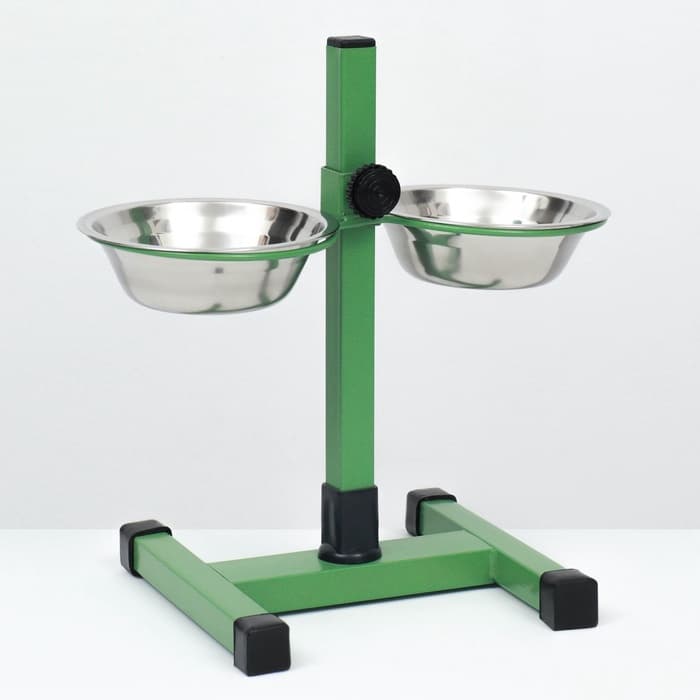 Подставка с мисками, 2×350 мл, высота 30 см, разборная, зелёная