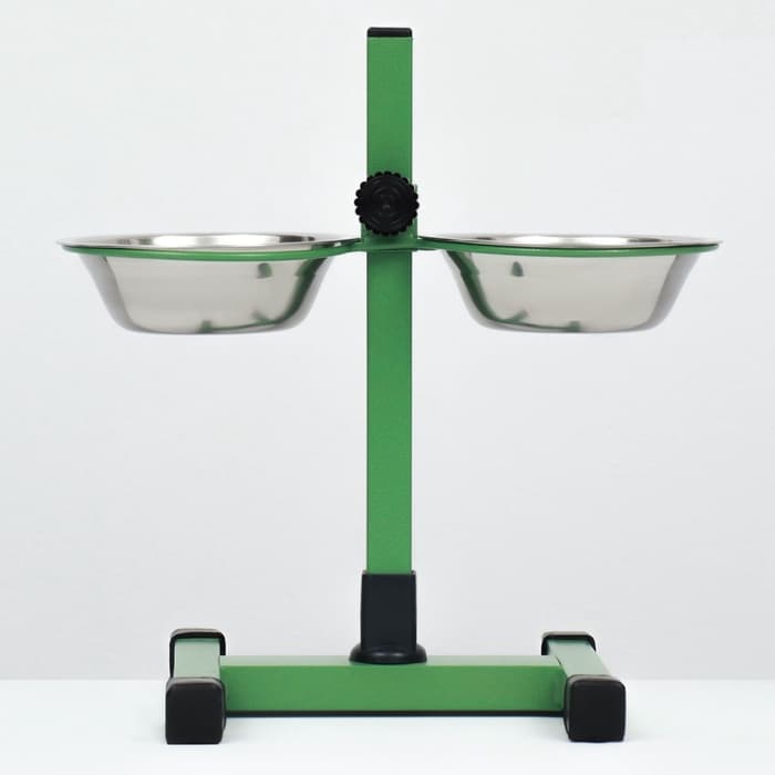 Подставка с мисками, 2×350 мл, высота 30 см, разборная, зелёная