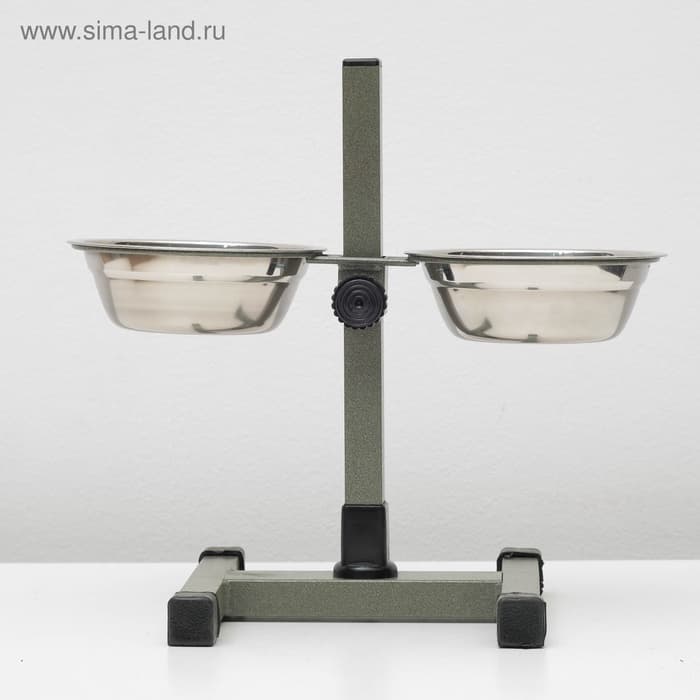 Подставка с мисками, 2×350 мл, высота 30 см, разборная, зелёная