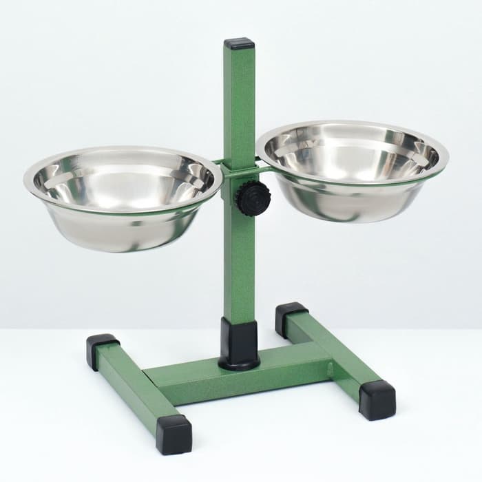 Подставка с мисками, 2×500 мл, высота 30 см, разборная, зелёная
