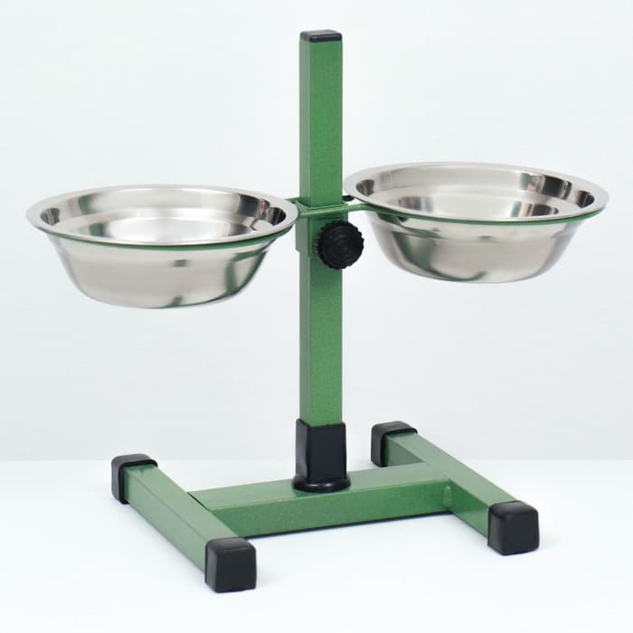Подставка с мисками, 2×500 мл, высота 30 см, разборная, зелёная
