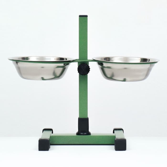 Подставка с мисками, 2×500 мл, высота 30 см, разборная, зелёная