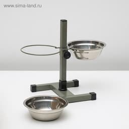 Подставка с мисками, 2×500 мл, высота 30 см, разборная, зелёная