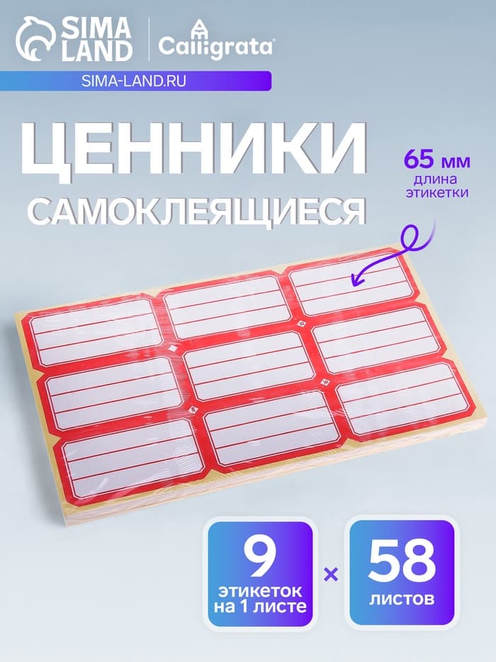 Набор 58 листов: ценники самоклеящиеся, 34×65 мм, 9 штук на 1 листе