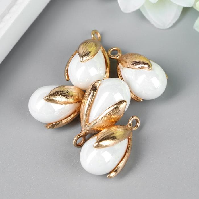 Декор для творчества пластик «Жемчужинка в раковине с петелькой», набор 5 шт., 1.2×1.6 см