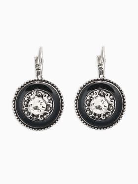 Серьги с эмалью «Круг», изящность, чёрные в серебре