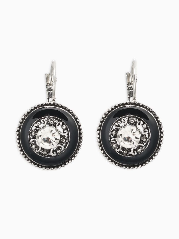 Серьги с эмалью «Круг», изящность, чёрные в серебре