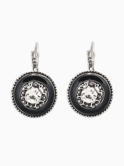 Серьги с эмалью «Круг», изящность, чёрные в серебре