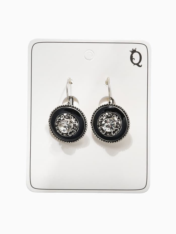 Серьги с эмалью «Круг», изящность, чёрные в серебре