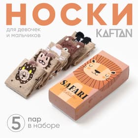 Носки детские KAFTAN: Safari dream, набор 5 пар, бежевые, коричневые, размер 22-24