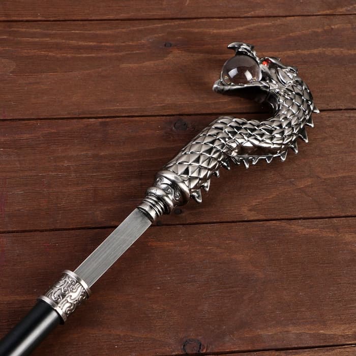 Сувенирная трость с клинком 30 см, набалдашник: дракон серебристый