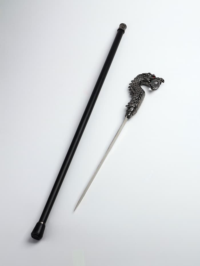 Сувенирная трость с клинком 30 см, набалдашник: дракон серебристый