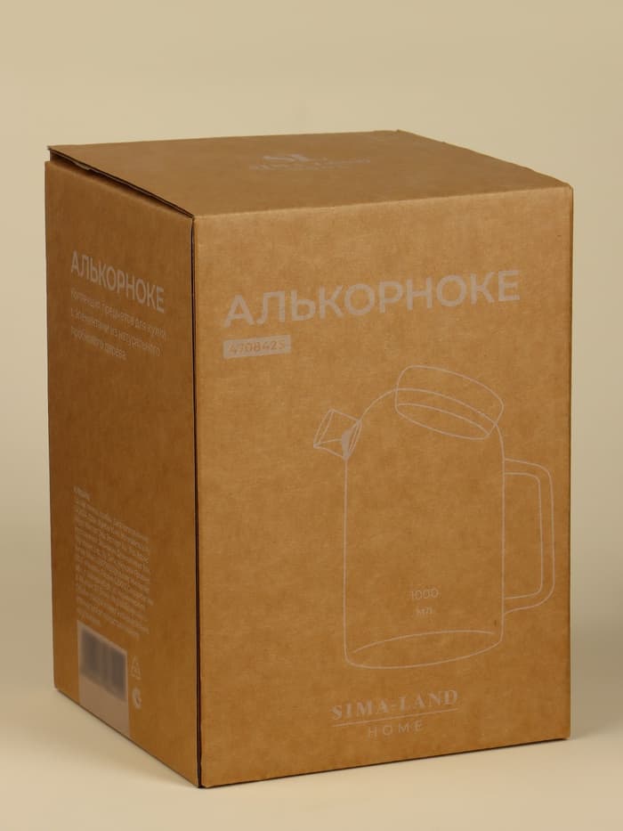 Чайник SL-Home «Эко», 1 л, 18×11×17.5, с пробковой крышкой, стекло, прозрачный