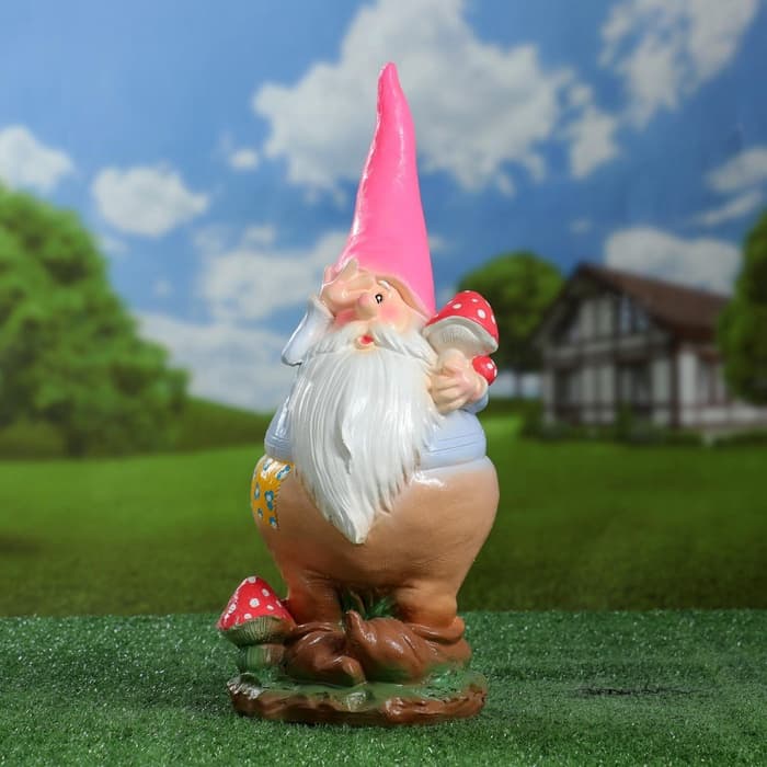 Садовая фигура из гипса «Гном с грибом», 44×16×16 см, МИКС