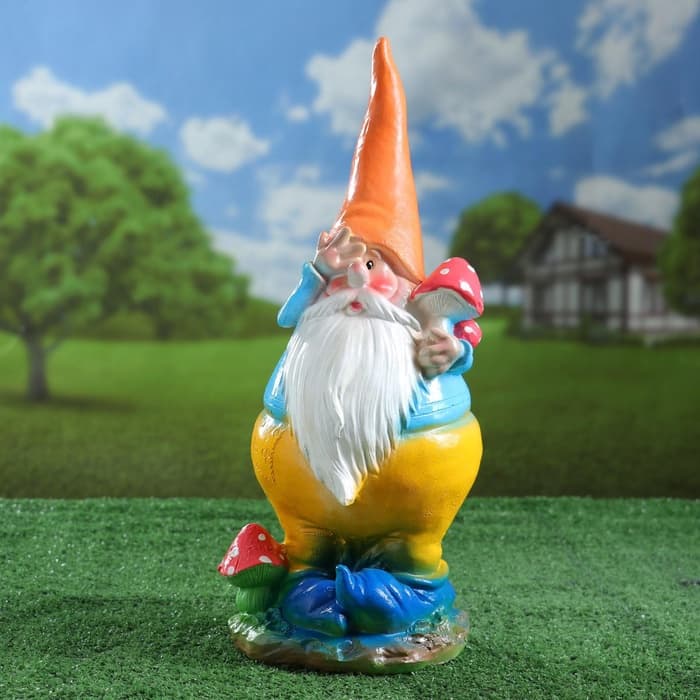 Садовая фигура из гипса «Гном с грибом», 44×16×16 см, МИКС