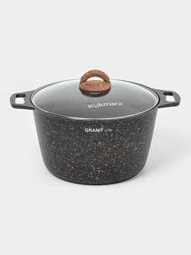 Кастрюля KUKMARA Granit ultra, 8 л, d=30 см, со стеклянной крышкой, антипригарное покрытие, литой алюминий, коричневая