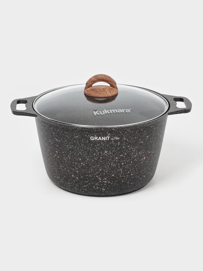 Кастрюля KUKMARA Granit ultra, 8 л, d=30 см, со стеклянной крышкой, антипригарное покрытие, литой алюминий, коричневая