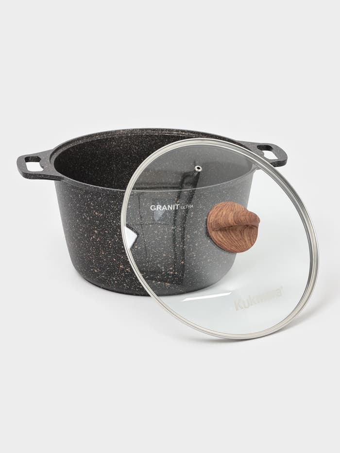 Кастрюля KUKMARA Granit ultra, 8 л, d=30 см, со стеклянной крышкой, антипригарное покрытие, литой алюминий, коричневая