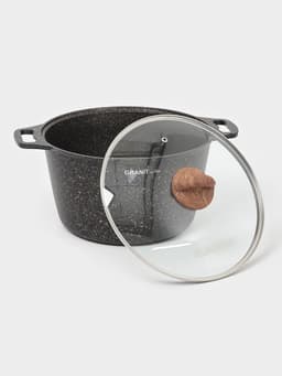 Кастрюля KUKMARA Granit ultra, 8 л, d=30 см, со стеклянной крышкой, антипригарное покрытие, литой алюминий, коричневая