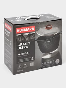 Кастрюля KUKMARA Granit ultra, 8 л, d=30 см, со стеклянной крышкой, антипригарное покрытие, литой алюминий, коричневая