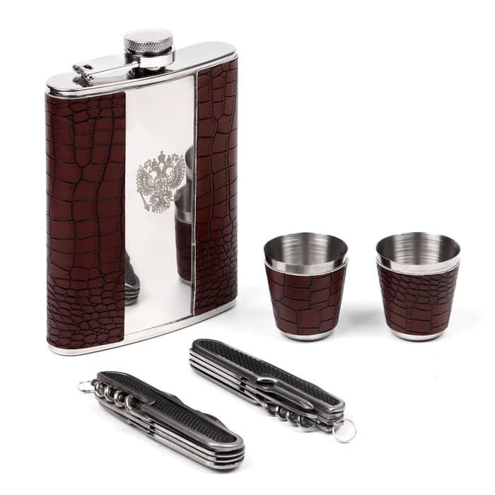 Подарочный набор «Рептилия»: фляжка 240 мл, 2 ножика, 2 стопки