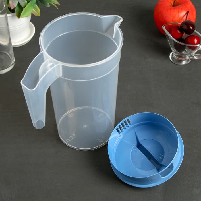 Кувшин для воды с крышкой, 1.2 л, пластик, МИКС