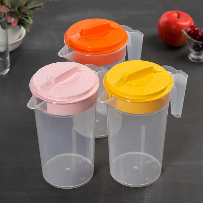 Кувшин для воды с крышкой, 1.2 л, пластик, МИКС