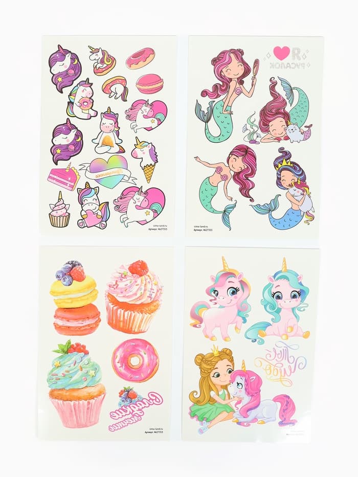 Переводные татуировки детские «Для девочек», тату — 4 листа