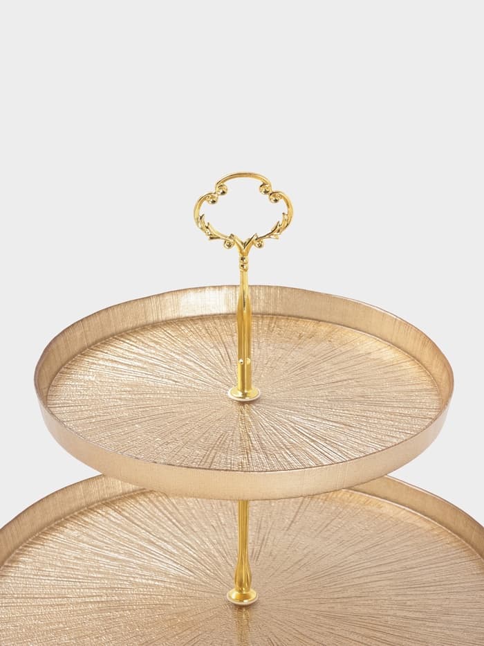 Этажерка для фруктов и десертов «Кувшинка», 2 яруса, d=21/28 см, стекло, золотая